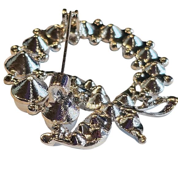 Brown Brooch Pin Faux Pearl Rhinestone Butterfly Silver Tone Wreath Gift Box - Picture 9 of 10